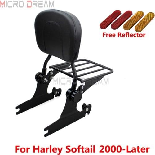 Adjustable Detachable Motorcycles Sissy Bar Black Flat Luggage Rack Passenger Backrest For Harley Softail FXSB FLSTN 2000-Later
