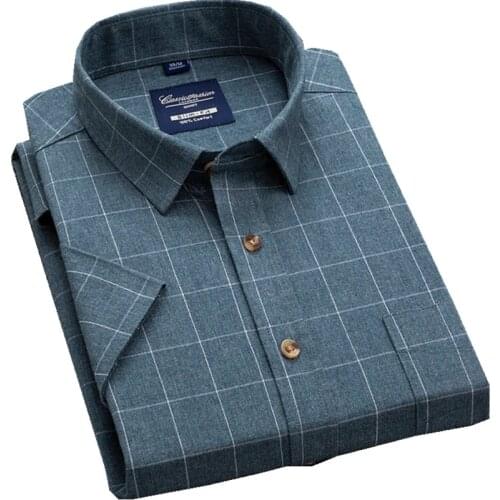 Summer Classic Cotton Stripe Plaid Shirt Casual Short Sleeve Shirts for Men Business Mens Fashion Clothing Trends Retro Clothes