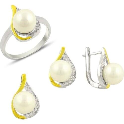 Silverlina Silver Zircon Stone Double Color Set With Pearl