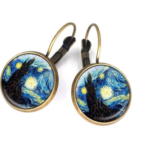 1 Pair Vincent Van Gogh Starry Night Earring 16 MM Glass Dome Art Photo Earrings For Women Jewelry