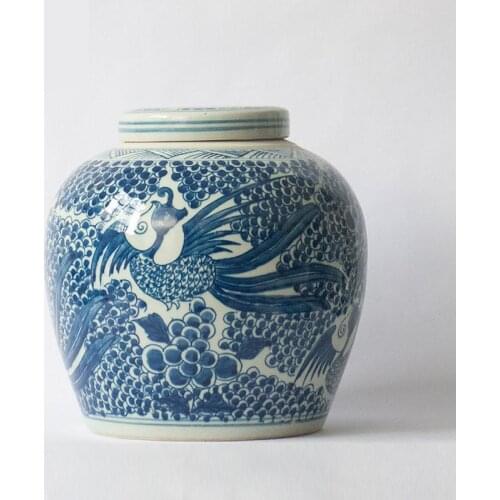 Blue And White Phoenix Branch Lotus Antique porcelain jar vase