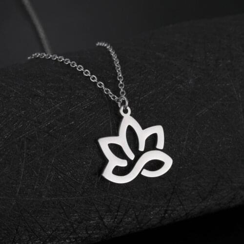 Teamer Stainless Steel Necklace Vintage Flower Lotus Pendant Necklace Religious Buddhism Amulet Buddha Indian Jewelry Gifts