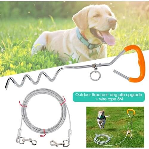 Pet Products Universal Dog Tie Out Stake and Cable 16 ft Screw Anchor Down Post Steel Puppy Spiral Stake for Dog Cat Pet Animals