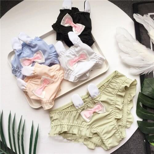 Animal Ears Ruffle Panties For Girl Cute Ice Pure Silk Low Waist Underwear Corset Lace Sexy Lingerie Seamless Breathable Briefs
