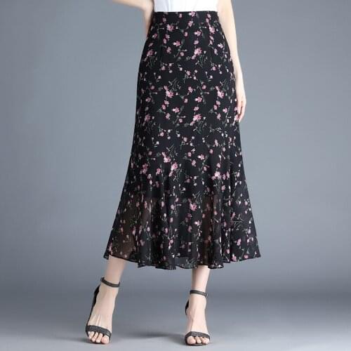 Vintage Floral Plus Size 4XL Slim Long Fishtail Skirts Summer Office Lady Elegant Chic High Waist Bodycon Skirts for Women 6681