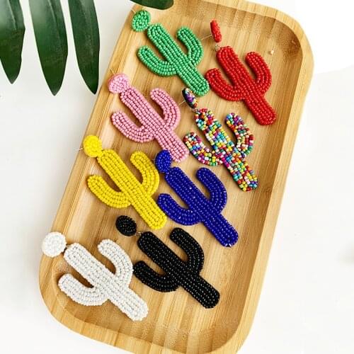 Green Bohemian Beads Cactus Drop Earring for Women Wedding Cute Trendy Plants Girl Party Gift Statement Earrings Jewelry
