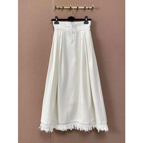 Runway Skirt Women 2021 Spring Summer Brand Designer Long Skirt Female Tassel White Hot Sale Empire Skirts