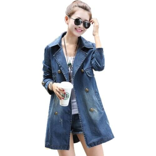 S-4XL Women Denim Jacket 2021Jeans Coat Autumn Girl Mid-length Cowboy Female Tops Casual Windbreaker Womens Coat Plus Size C