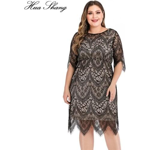 6XL Plus Size Lace Dress Women 2021 Summer Half Sleeve Lace Floral Midi Dress Knee Length Ladies Slim Bodycon Pencil Dresses