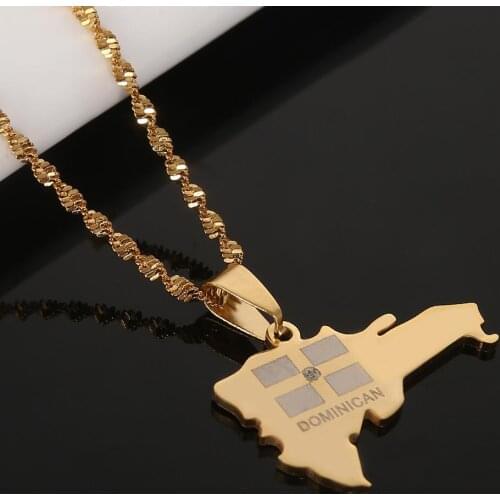 Stainless Steel Dominican Republic Map Pendant Necklace for Women Charm Map of Dominican Jewelry