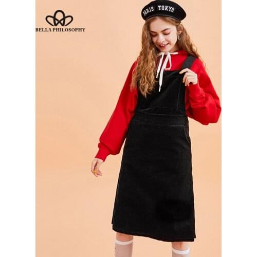 Bella Philosophy Winter overalls women dress Corduroy Sexy female Slim strap dress cross back dress ladies vestidos dress