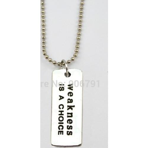 20pcs a lot antique silver plated weakness is a choice charms with bead chain sports Gym necklace