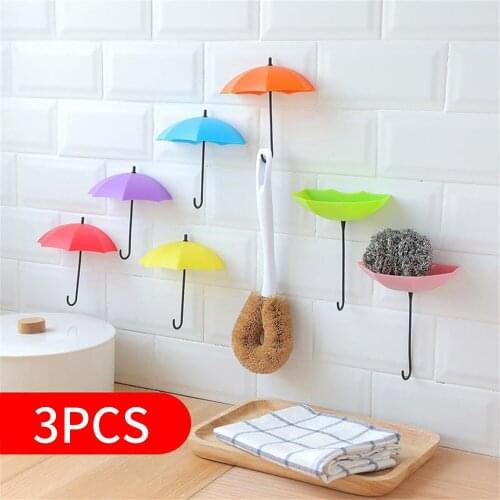 3pcs/lot Umbrella shape Hook Non-marking Punch-Free Self-Adhesive Hook Clothing Key Hanger Wall Hook For Kitchen Bathroom
