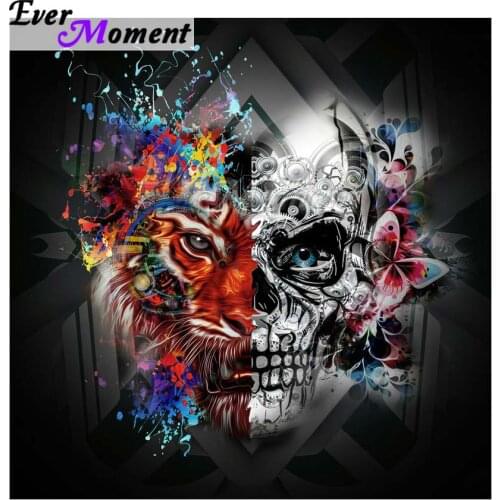 Ever Moment Diamond Painting Colorful Tiger Skull Face DIY 5D Diamond Embroidery Mosaic Full Square Drills Decoration ASF1072