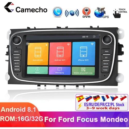 Camecho Android 8.1 Car Radios GPS 2 Din Car Multimedia Video Player Navigation 7'' For Ford/Focus/S-Max/Mondeo 9/Galaxy/C-Max