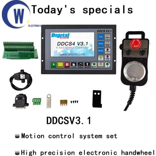 Special offer DDCSV3.1 3/4 Axis 500KHz G-Code Offline CNC Controller +4 axis Emergency Stop Electronic Handwheel MPG