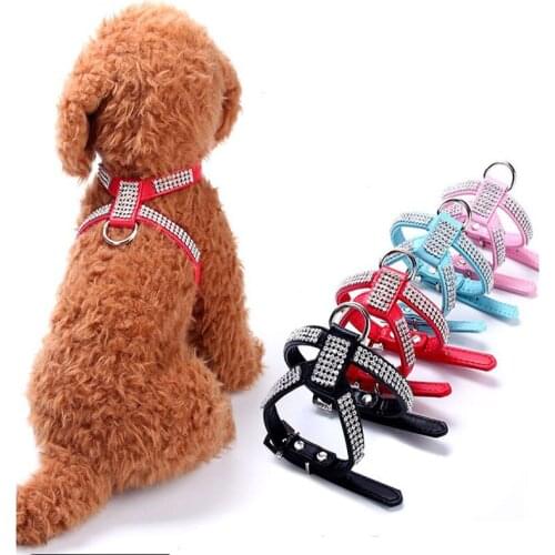 Dog Collar Puppy Shiny Harness and Leash Suit Pet Diamond Adjustable Harness Cat Supplies Vest Leash Shiny Leather Accessories