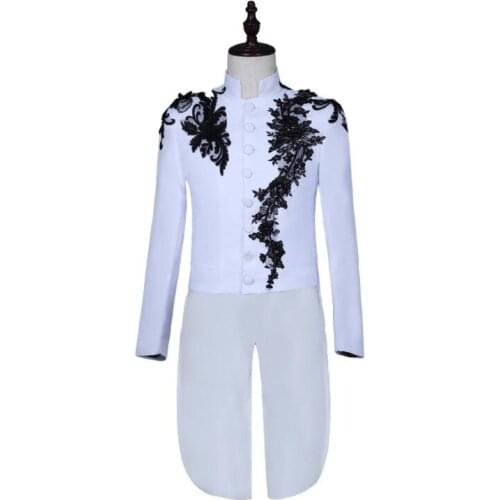 Blazer men tuxedo suit set with pants mens wedding suits singer star style white stage clothing personality formal dress