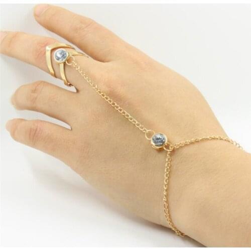 Bohemia Glitter Rhinestone Hand Bracelet Slave Chain Link Finger Ring Boho Gold Charm Bracelet For Women Party Jewelry bijoux