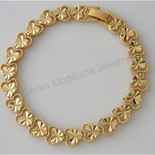 TWO STYLES HEART SHAPED BRACELET - YELLOW GOLD SOLID GP FILLED CARVED 7.5" WIDTH 8 MM 0.31" WEIGHT 12G