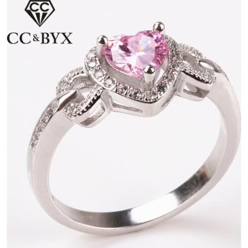CC Vintage Rings For Women Heart Pink Stone 925 Silver Anillos Bridal Wedding Jewelry Engagement Ring Drop Shipping CC742