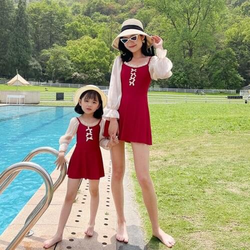 Women Girls One Piece Suits Monokini Korean Mother And Daughter Parent-child Beach Swimwear Swimsuit Tankini Bathing Suit