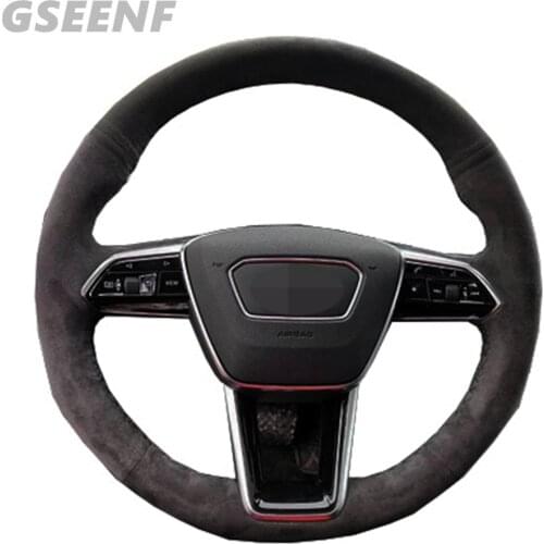 GSEENF Car Steering Wheel Cover For Audi A6 (C8) Avant Allroad 2018-2019 A7 (K8) 2018-2019 S7 Black Hand-stitched Suede