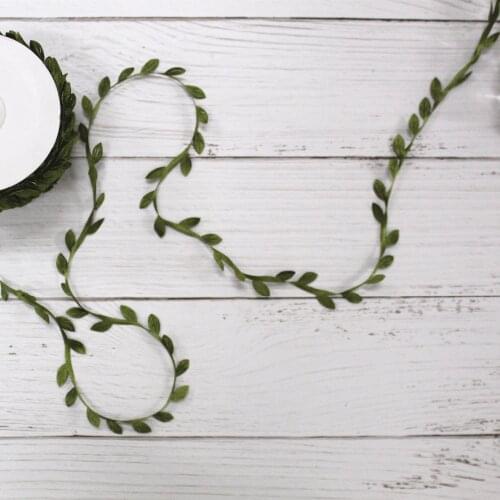 5M Green Leaves Decorated Rope Ribbon Vintage Rustic Wedding Party Home Fabric Woven Decorative Gift Packing String