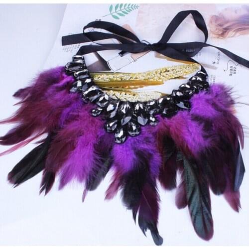 European and American Fashion luxury Big Necklace Ribbon Feather False Collar Necklace For Women