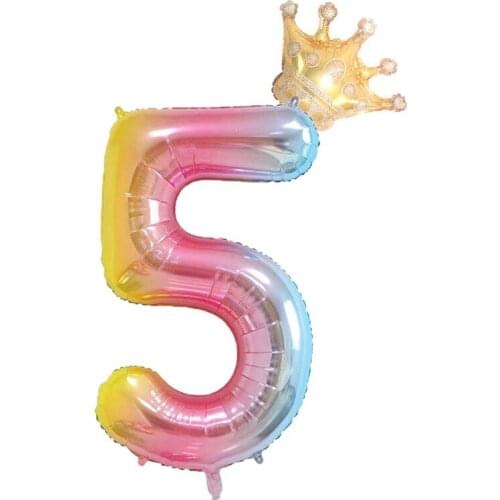 32/40-Inch Gradient Number + Mini Gold Crowns Aluminum Balloon Children Full-Year Birthday Party Decoration Supplies