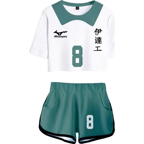Haikyuu Anime Cosplay Costume Japan High School Volleyball Club Tshirt + Shorts Sport Suit Unisex Summer Casual Clothing C42M214