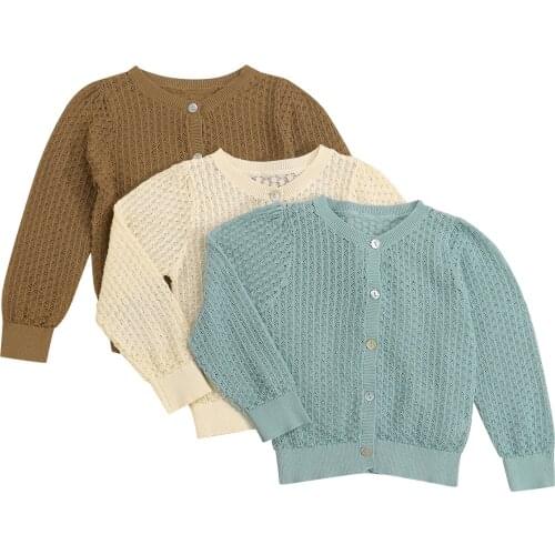 FOCUSNORM 1-6Y Autumn Kids Girls Boys Sweater Outwear Solid Long Sleeve Button-Open Cardigan Tops 3 Colors