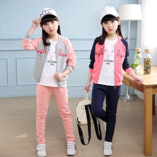 2017 Spring Childrens Clothing Set 3pcs,jacket + Shirt + Pants, Big Girl Children Fashion Casual Clothes Suits