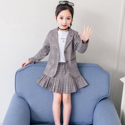Teenage Girls Clothing Set Autumn Girls Plaid Suit Jackets +Pants School Tracksuit Blazers Children Clothes 8 10 12 Year
