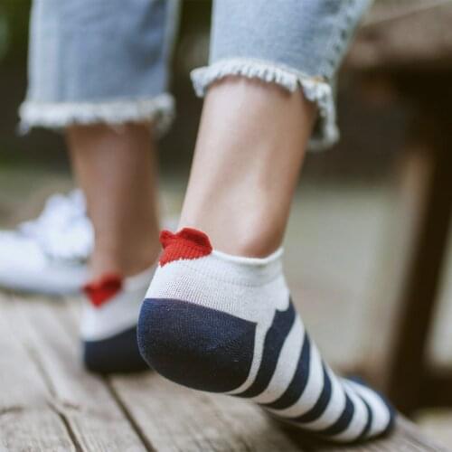 10piece=5pairs/lot Womens Short Socks Cute Lovely Sweet Heart Dot striped Cotton Socks Women Casual Ankle Socks Pack Sox