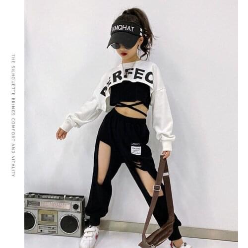 Girls' Performance Clothing Suit 2021new Medium and Large Short Section with Navel Straps Hip-hop Casual Two-piece Suit Fashion