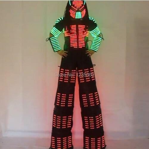 Traje LED Robot Costume led Clothes Stilts Walker Costume LED Suit Costume Helmet Laser Gloves CO2 Gun Jet Machine