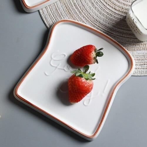 Creative Ceramic Plate Multifunctional Breakfast Plate Toast Shaped Bread Plate Salad Plate Fruit Snack Tray Household Tableware