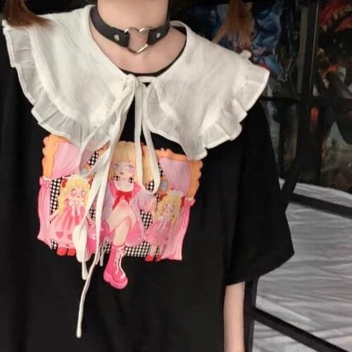 Doll Collar Summer College Style Japanese-style Cute Style Ruffled Collar Students BF Loose Short Sleeve T-shirt