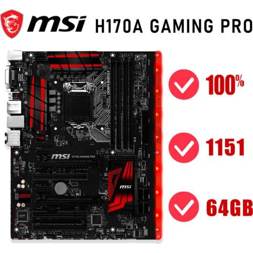 LGA 1151 MSI H170 GAMING M3 Motherboard DDR4 2133MHz PCI-E 3.0 M.2 SATA-E USB3.1 Desktop Gaming Intel H170 Mainboard ATX Used