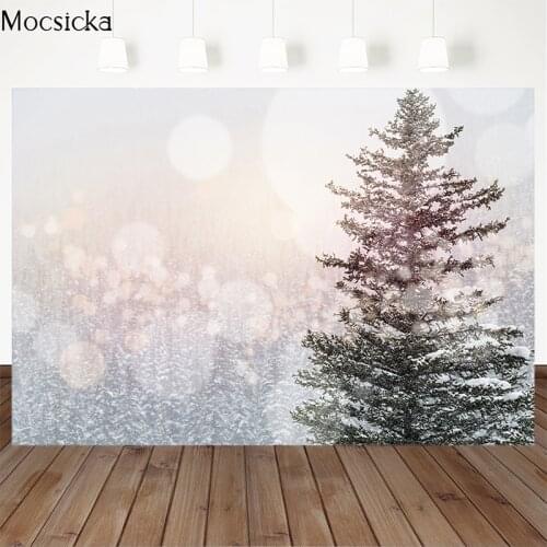 Mocsicka Winter Sunlight Photography Background Pine Forest Bokeh Backdrop Children Portrait Decoration Props Photo Studio