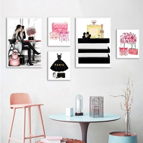 Fashion Book Paris Perfume Dress Lipstick Wall Art Canvas Painting Nordic Posters And Prints Wall Pictures For Living Room Decor