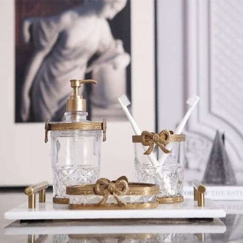 Modern Toiletries Set Luxury Bow Glass Brass Bathroom Supplies Three Piece Hotel Designer Wash Ornaments Bathroom Sink