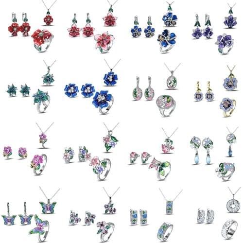 New Fashion luxury exquisite S925 colorful enamel butterfly flower geometric ladies engagement wedding gift jewelry set