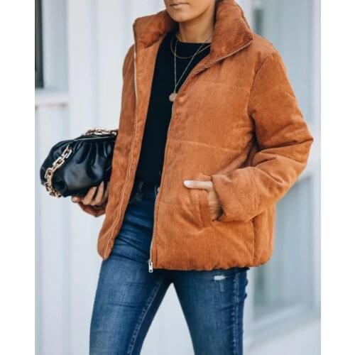 2021 new pocket corduroy puffer jacket women winter jacket women jacket