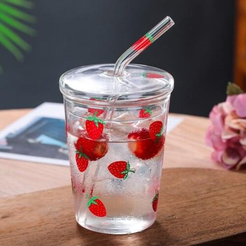 Manufacturer wholesale glass straw with cover glass juice cup coffee cup domestic water cup with pattern cup
