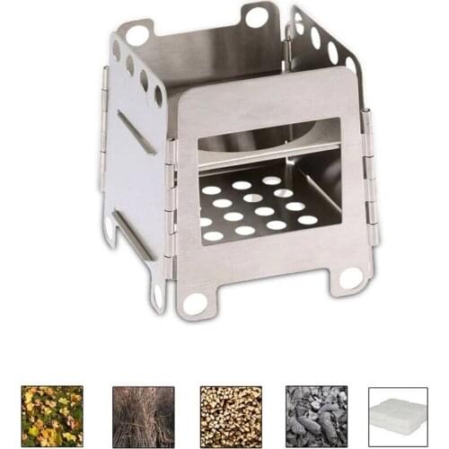 Portable Titanium Stove Lightweight Folding Wood Stove Pocket Stove With Mini Alcohol Stove For Outdoor Camping Picnic