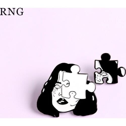 RNG black and white skeleton horror womens splicing black lips eyes freckles symmetrical e personality Metal Enamel Pins