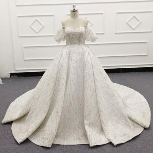 Luxury Ball Gown Wedding Dress 2021Sparking Fabric Dubai Bridal Gown Lace Up Back Shining Formal Wear Plus Size Sweetheart SJ765