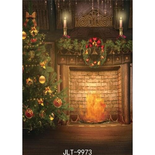 Christmas Backdrop Christmas Tree Fireplace Night Photography Backdrops Vinyl Cloth Backgrounds for Photo Studio Photoshoot